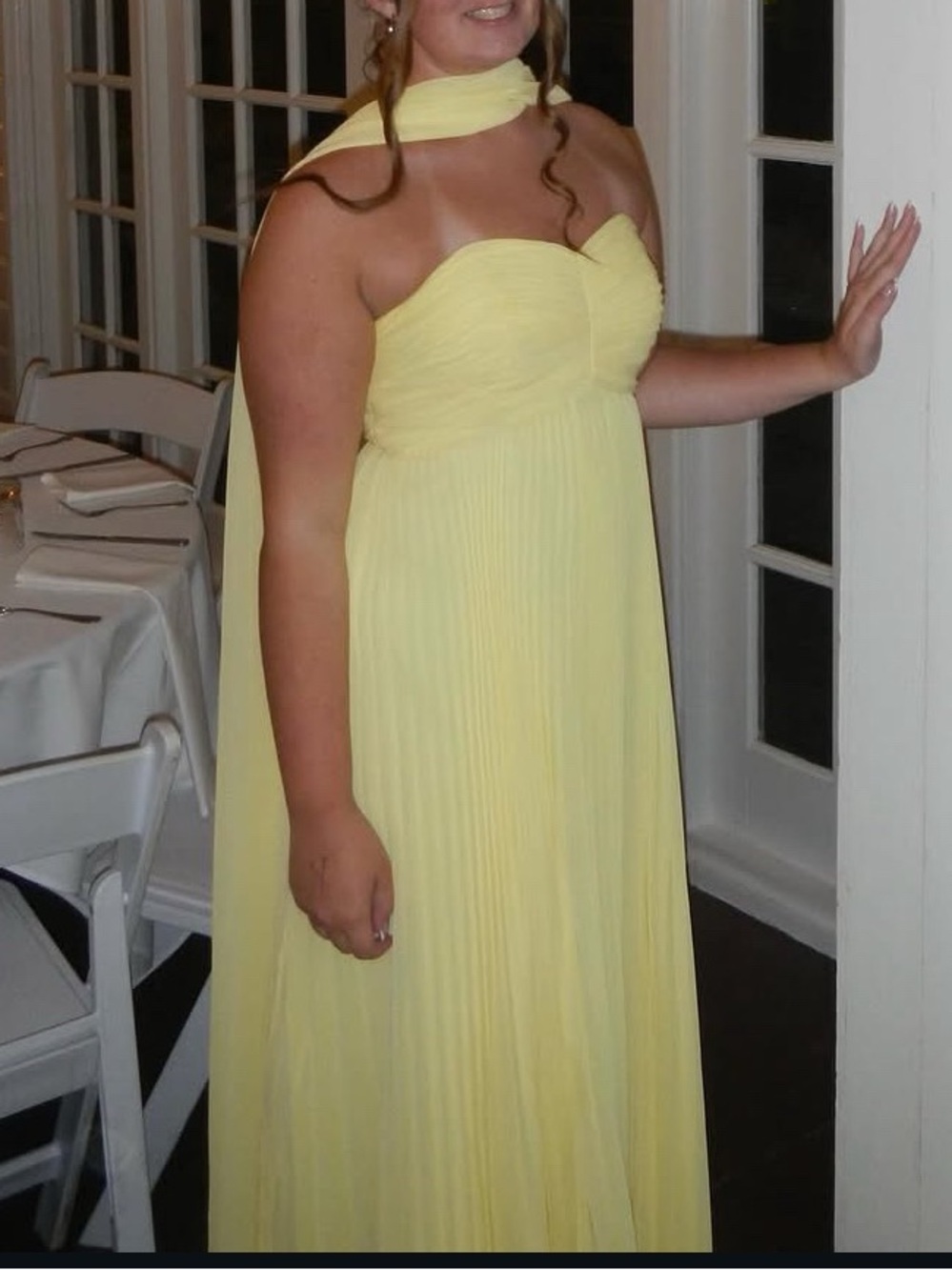 Strapless Yellow Pleated Formal Dress
